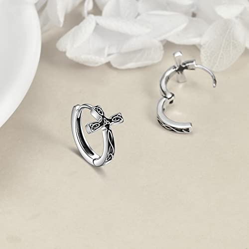 AOBOCO Black Hoops Earrings for Men Sterling Silver Viking Celtic Cross Heart Skull Round Triangle Hoop Earrings Birthday Father Day Christmas Jewelry Gifts for Men Women Friends - style: Celtic Cross Hoop