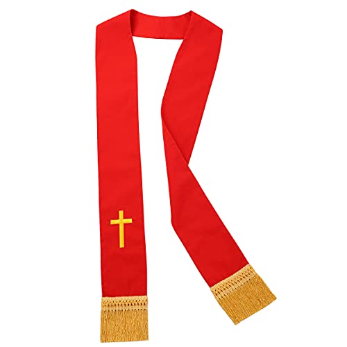 BLESSUME Church Clergy Pastor Cross Embroidered Stole - color: Red 5