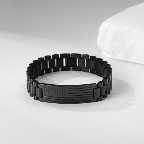 P. BLAKE American Flag Bible Verse Bracelet for Men, Stainless Steel Engraved Scripture Bracelet Christian Religious Christmas Birthday Jewelry Gifts - color: Black, size: No Bilble Verse