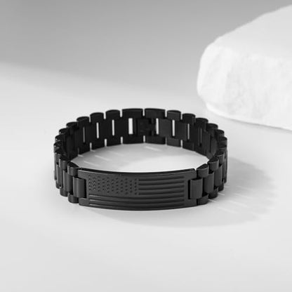 P. BLAKE American Flag Bible Verse Bracelet for Men, Stainless Steel Engraved Scripture Bracelet Christian Religious Christmas Birthday Jewelry Gifts - color: Black, size: No Bilble Verse