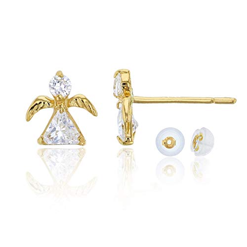 14K Yellow Solid Gold Religious Earrings | Virgin Mary & Lady Guadalupe Stud Earrings - color: Angel-6mm