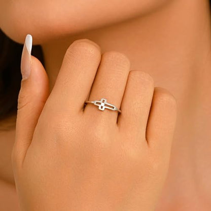 925 Sterling Silver Hollow-out Cross Purity Ring for Women - color: Silver-B