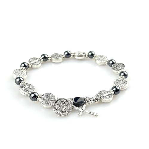 Catholic Rosary Metal Bracelet Saint Benedict Medal Bracelet for Men and Women Faith Baptism silvery - color: Type 2