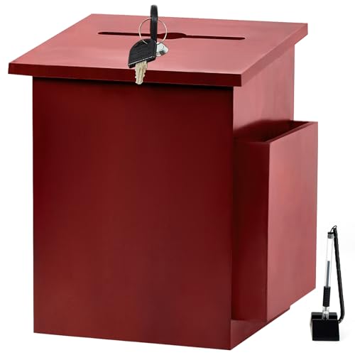 Wood Donation Box, Church Offering Box with Pen, Side Pocket - color: Dark Mahogany-2