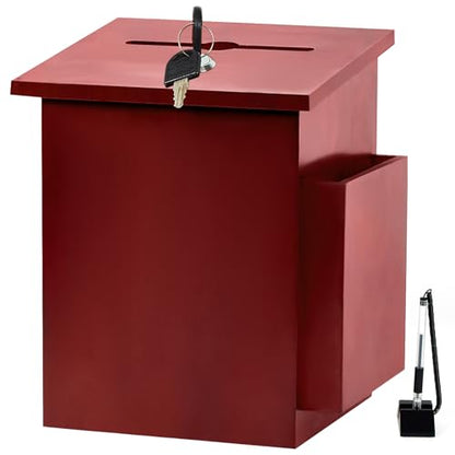 Wood Donation Box, Church Offering Box with Pen, Side Pocket - color: Dark Mahogany-2