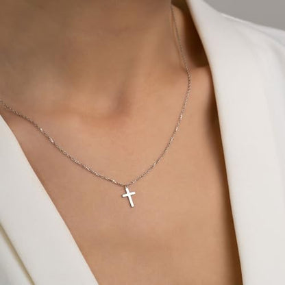 MONOZO Dainty 14K Gold Plated Cross Necklace for Women Jewelry Gifts Trendy - color: Silver- Simple Cross