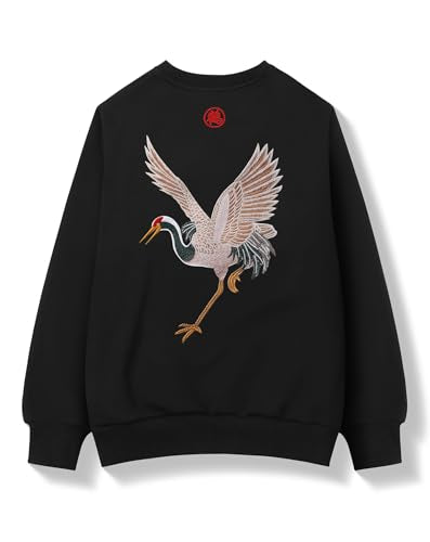 Niepce Inc Men's Embroidered Graphic Crewneck Sweatshirt - color: Black-cranes, size: Medium