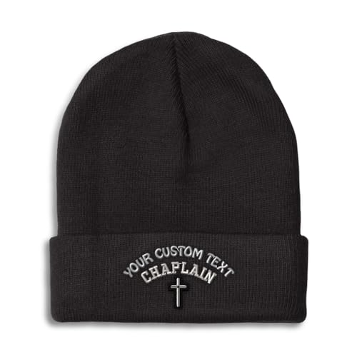 Beanies for Men Cristian Chaplain Cross Christ Faith Jesus Skull Cap Winter Hats for Women Acrylic One Size - color: Black Personalized Text Here