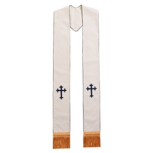 BLESSUME 1PC Clergy Mass Stole Cross Embroidered Wedding Stole - color: White/Blue