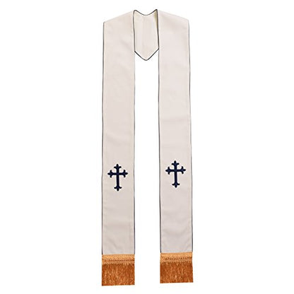 BLESSUME 1PC Clergy Mass Stole Cross Embroidered Wedding Stole - color: White/Blue