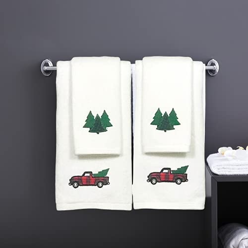 Christmas White Guest Hand Bathroom Towels, Farmhouse Plaid Truck, 16x26" - color: Country Truck