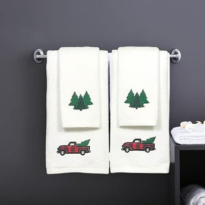 Christmas White Guest Hand Bathroom Towels, Farmhouse Plaid Truck, 16x26" - color: Country Truck
