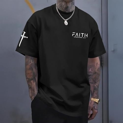 Christian Faith Cross Shirts for Men Jesus God Bible Verse Shirt Religious Inspirational Tshirts Graphic Cotton Tees - color: Black, size: Small