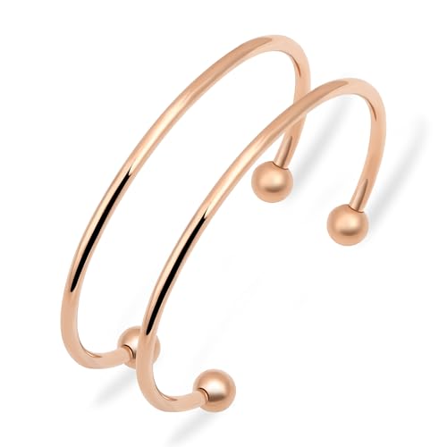 Stainless Steel Simple Cuff Bangle Bracelets for Women Gold/Silver/Rose Gold Plated Torque Bangles 3mm Stacking Open Cuff Bangles 2 Pcs/lot Gifts Jewelry for Women Men (Inner=60mm) - color: Rose gold tone, size: Inner Dia=60mm