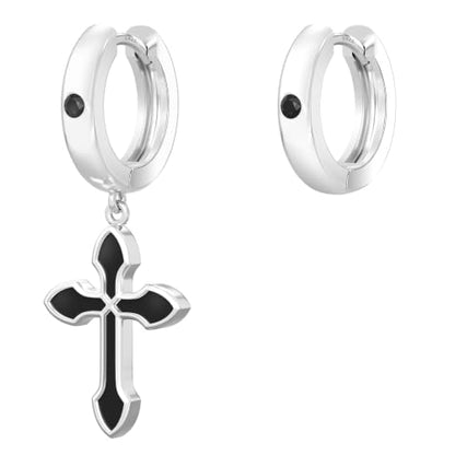 KRKC&CO Dangle Cross Earrings for Men, Sterling Silver Plated Black Drop - color: Silver-C