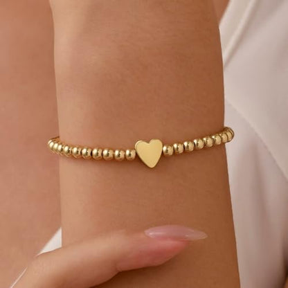 GINAZAL Gold Bead Bracelet for Women, Hypoallergenic Fade-Resistant | Brass | 14K Gold |Cubic Zirconia - color: Heart