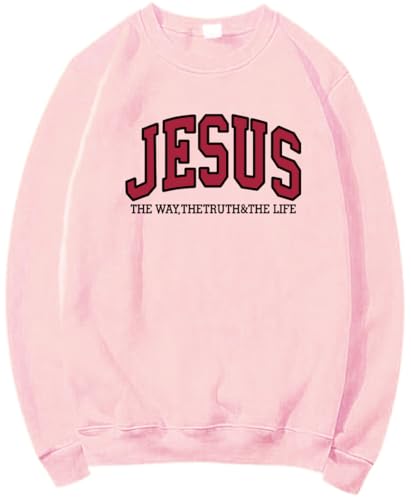 Christian Sweatshirts for Women Jesus Fleece Oversized Pullover Faith God Tops Crewneck Y2K Longsleeve - color: 3-pink, size: XX-Large