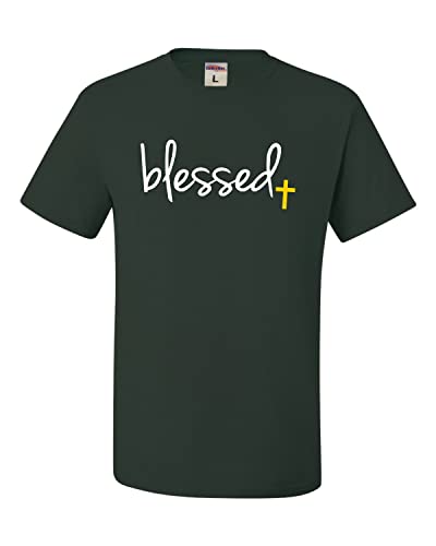 Go All Out Adult Blessed Cross Jesus Christian Gift T-Shirt - color: Forest Green, size: X-Large