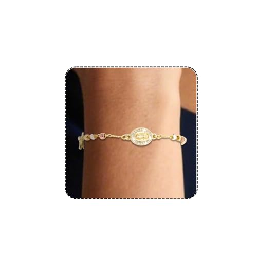 J&H DiaJuvelo Catholic Rosary Bracelet for Women 14K Gold Virgin Mary Rosarios Jesus Cross Charm Link Chain Virgen de Guadalupe Religious Jewelry Gifts for Confirmation Baptism First Communion - style: Gold Rosary A