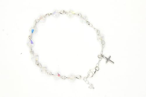 Catholic Communion Rosary Bracelet Created with Swarovski® Crystals, Glass - color: Clear AB - April