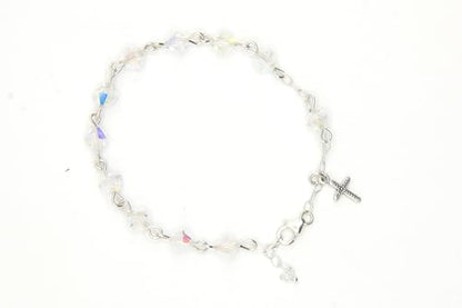 Catholic Communion Rosary Bracelet Created with Swarovski® Crystals, Glass - color: Clear AB - April