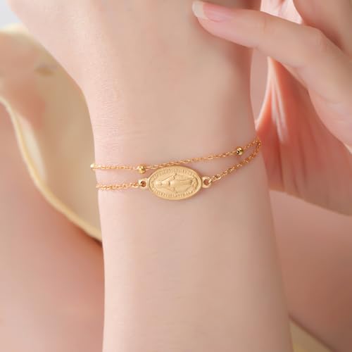 VASSAGO Virgin Mary Bracelet for Women Men Double-Sided Virgen de Guadalupe Rosary Bracelet Medal Handmade Braided Rope Catholic Christian Religious Jewelry Gift - color: Gold 14