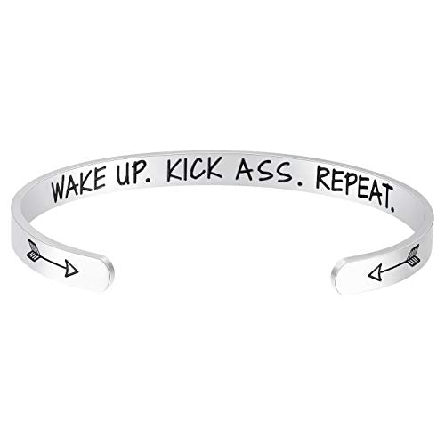 Fesciory Inspirational Bracelets for Women, Stainless Steel Cuff Bangle - color: Silver-10