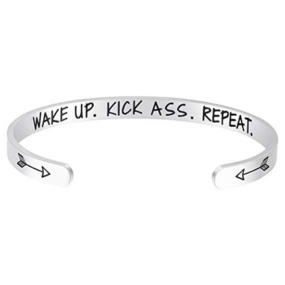 Fesciory Inspirational Bracelets for Women, Stainless Steel Cuff Bangle - color: Silver-10