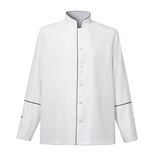 CAMDOM Mens Clergy Coat Church Priest Robe Vestment Stand Up Collar Button Down Top Outwear for Pastor - color: White Black, size: XX-Large