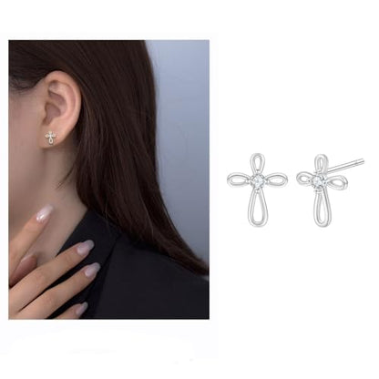 Rnivida 925 Sterling Silver Cross Stud Earrings for Women - color: Inifinity Cross