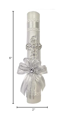 Swea Pea & Lilli White Pearl Cross Baptism Candle Set Kit for Christenings with Shell - Spanish