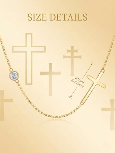 OJK 14K Gold Cross Necklace for Women Sideways Cross Birthstone Jewelry - color: 04-Synthetic Diamond