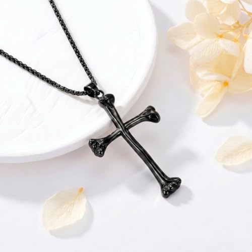 14K Gold Plated Cross Pendant Necklace Christian Jewelry Religious Gift - color: C02-Rib Cross Black