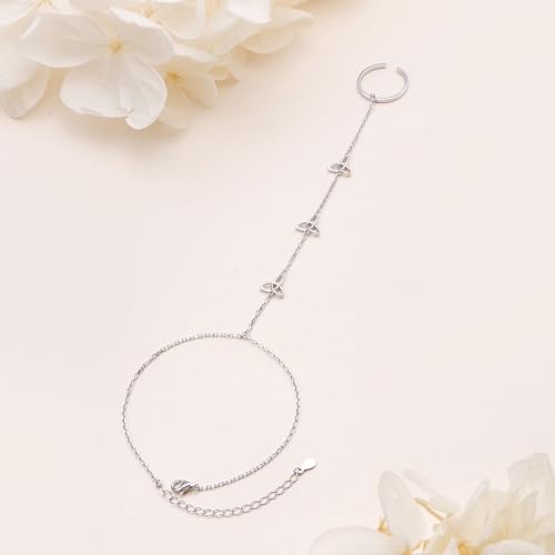 S925 Sterling Silver Finger Ring Bracelet Hand Adjustable Chain for Women - style: Celtic Knot