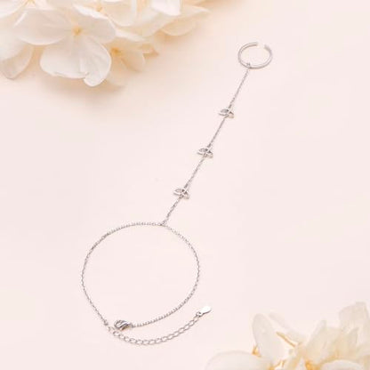 S925 Sterling Silver Finger Ring Bracelet Hand Adjustable Chain for Women - style: Celtic Knot