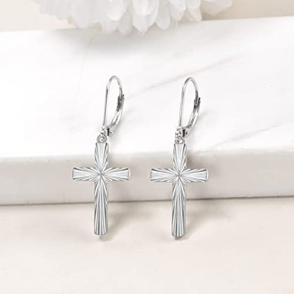 Cross Earrings 925 Sterling Silver Dangle Earring Gifts for Women - style: Diamond-cut Cross