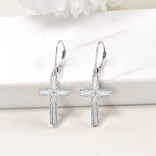 Cross Earrings 925 Sterling Silver Dangle Earring Gifts for Women - style: Diamond-cut Cross