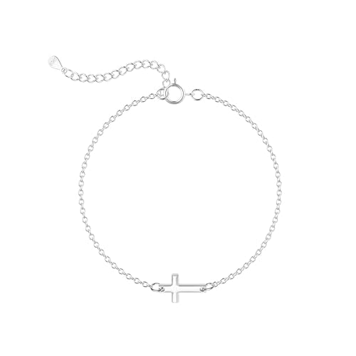 Moodear Cross Bracelet for Women, Dainty Sterling Silver/Gold Plated Gift - color: Sterling Silver Cross Bracelet