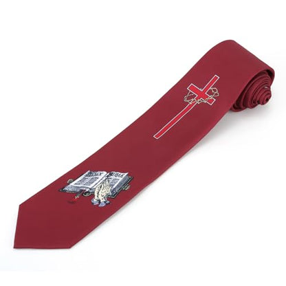 Mens Religious Necktie 3.27" (8.3CM) Christian Cross Jesus Easter Ties - color: Bible - Red