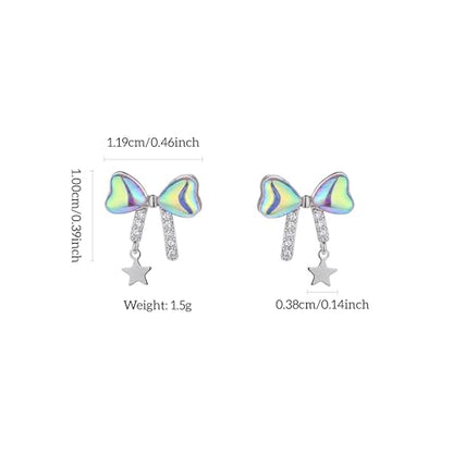 925 Sterling Silver Cross Bow Moon Stud Earrings for Women - color: Silver-Bow