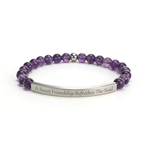 Amethyst Christian Bracelet for Women, 18K Gold Plated Bible Verse Jewelry, Inspirational Religious Faith Gift, Scripture Jewelry for Encouragement & Strength - color: A sweet friendship refreshes the soul-Amethyst Silver