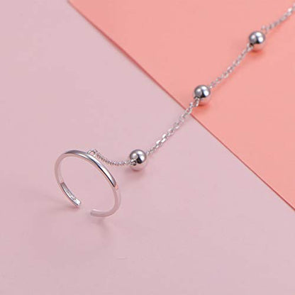S925 Sterling Silver Finger Ring Bracelet Hand Adjustable Chain for Women - style: Beads