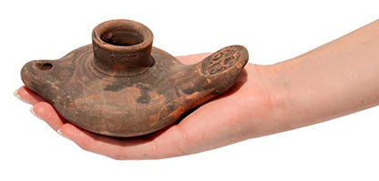 Herodian Cross Oil Lamp Replica – Authentic Biblical Terracotta Lamp from the Time of Jesus – Handmade Holy Land Artifact Gift - color: Herodian - Biblical Brown With Cross