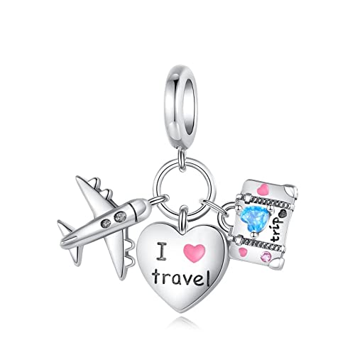 Sport Religious Charm 925 Sterling Silver Pendant,Jewelry Beads Gifts for Women Bracelet&Necklace - color: Travel Plane