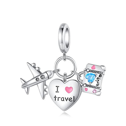 Sport Religious Charm 925 Sterling Silver Pendant,Jewelry Beads Gifts for Women Bracelet&Necklace - color: Travel Plane