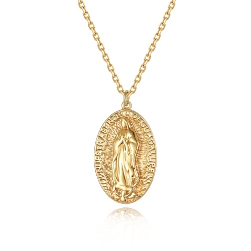VACRONA Coin Necklace 18k Gold Plated Vintage Textured Medallion Coin Pendant Round Circle Disk Dainty Necklace for Women - color: Maria Vintage