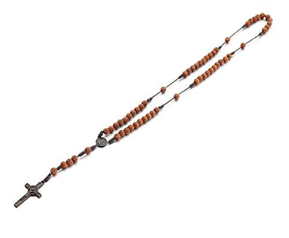 COLORFUL BLING Natural Wooden Catholic Rosaries Wood Crucifix Prayer Beads Pendant Necklace Prayer Jesus Religious Cross Rosary Necklace Handmade Jewelry - color: flower