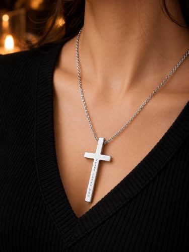 Engraved Cross Necklace for Men, Women & Boys & Girls Cross Necklace, Stainless Steel Cross Pendant Necklace, Faith & Inspiration Christian Jewelry Gift - color: Jesus Loves You