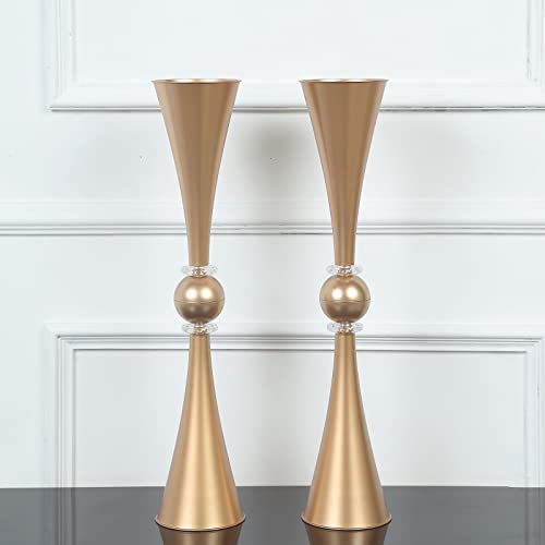 Efavormart 2 Pack | 27" Gold Crystal Embellishment Trumpet Table Centerpiece, Reversible Plastic Flower Vase - color: Gold, size: 27"