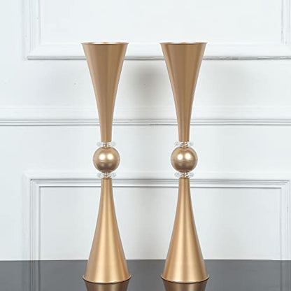 Efavormart 2 Pack | 27" Gold Crystal Embellishment Trumpet Table Centerpiece, Reversible Plastic Flower Vase - color: Gold, size: 27"